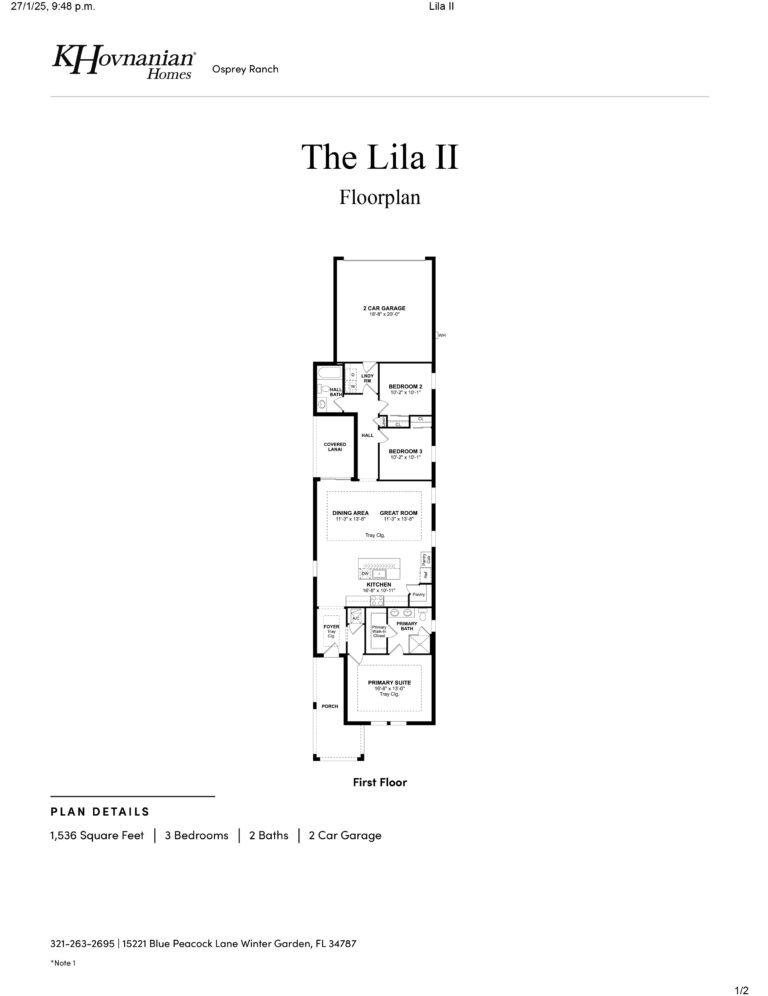 Plano de planta Lila II | Rancho águila pescadora